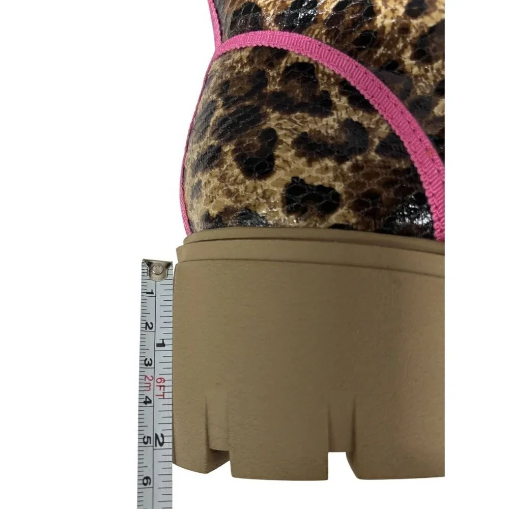 SHOE REPUBLIC / Husky / Leopard Print / Lace-Up / Chunky / Ankle / Boots With Pi
